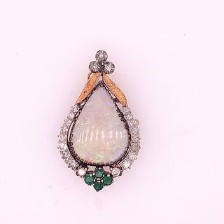 Opal, Diamond and Emerald Pendant/ Brooch