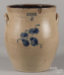 Three-gallon stoneware crock, 19th c., impressed Julius Norton Bennington VT