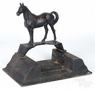 Iron horse-form boot scrape, ca. 1900, 17'' h.