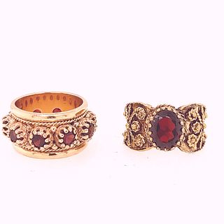 Two Gold and Garnet Rings