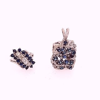 Gold Sapphire and Diamond Ring and Pendant