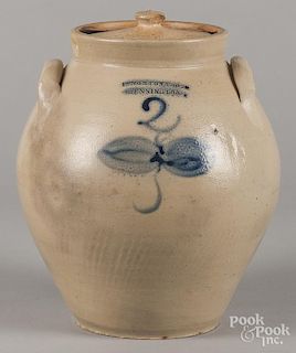 Stoneware lidded crock, 19th c., impressed L. Norton & Son Bennington