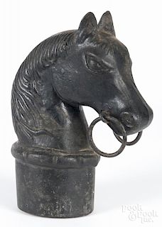 Cast iron horse head hitching post finial, late 19th c., 12 3/4'' h.
