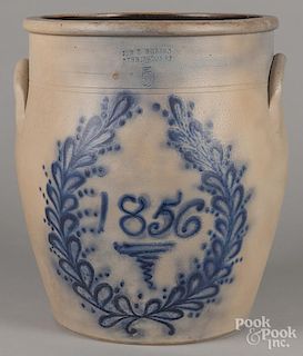Five-gallon stoneware crock, dated 1856, impressed J. & E. Norton Bennington VT