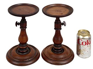 Pair 19th C. Turned Wood Adjustable Stands