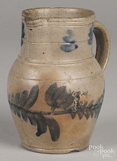 Pennsylvania stoneware pitcher, 19th c., with cobalt floral decoration, 6 5/8'' h.