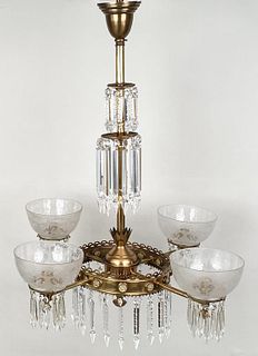 Classical Brass/Glass Four Light Chandelier
