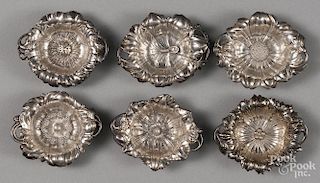Six Reed & Barton sterling silver floral repousse salts, 3 1/2'' l., 4.8 ozt.