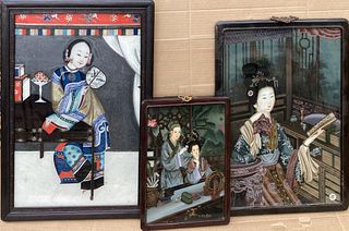 Group Three Chinese Reverse Paintings of Ladies