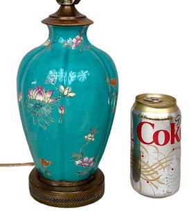 Chinese Lobed Floral Vase, As Table Lamp