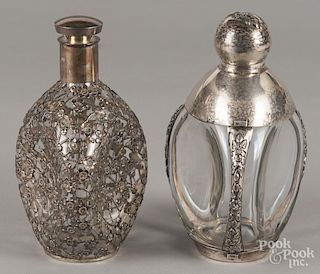 Two sterling silver mounted decanters, 8 1/2'' h.