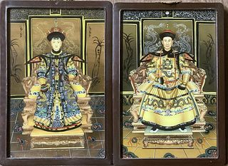 Chinese Reverse Painted "Emperor & Empress"