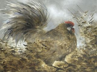 Folk Art O/C Painting - Rotund Chicken