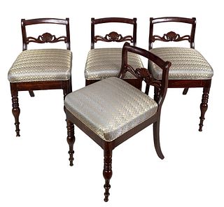 Set Four Classical Carved Mahogany Side Chairs