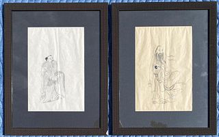 Pair Chinese Drawings/Paper, Figures of Immortals