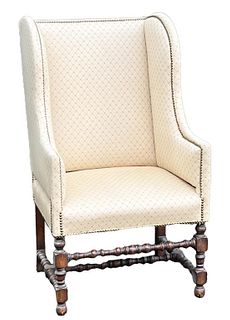 William & Mary Style Upholstered Wing Chair