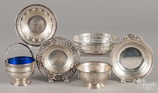 Six sterling silver bowls, to include a Randahl porringer, a Tiffany & Co. footed dish