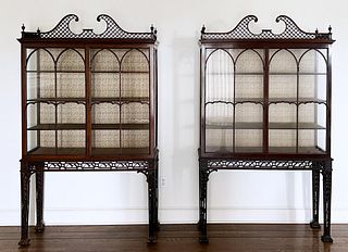 Near Pair Chippendale Carved Mahogany Cabinets