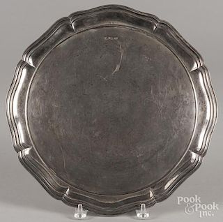 English Atkin Brothers sterling silver circular platter, 1914, retailed by Charles Packer & Co.