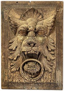 Lion Mask Carved Walnut Raised Panel