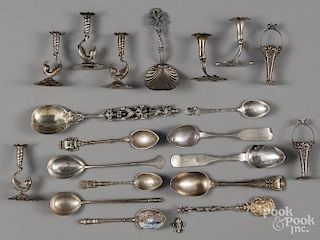 Assorted figural toothpick holders, two pairs marked 800 silver