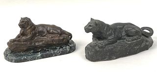 Two Barye Bronze Lion Sculptures