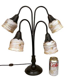 Lily Form Four Light Lamp, Attr. Quezel Shades