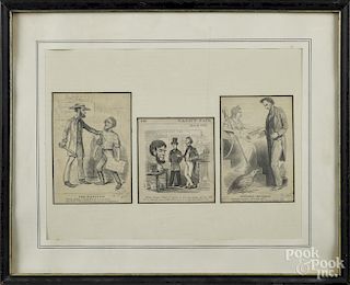 Three political cartoons of Abraham Lincoln, frame - 17'' x 21''.