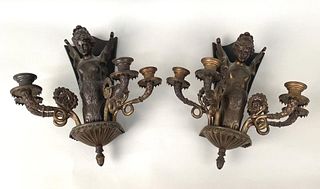 Pair Spelter Wall Sconces, Neoclassical Theme