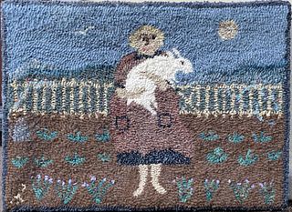 Small Contemporary Folk Art Pictorial Hooked Rug