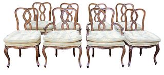 Set Eight Venetian Rococo Carved Dining Chairs