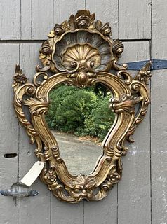 Carved Cartouche Shaped Baroque Style Gilt Mirror
