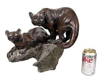 Bronze Sculpture of Two Cougars