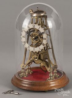 Brass skeleton clock with a dome, 20th c., 13 1/2'' h.