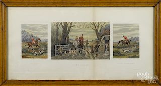 After E.A.S. Douglas, color lithograph of fox hunting scenes, 10'' x 22'', together with a 1923 map