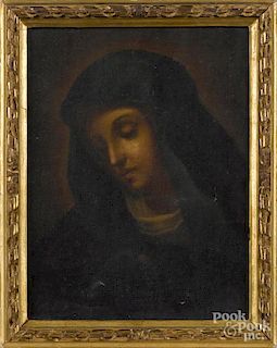 Oil on canvas portrait of the Virgin Mary, late 18th/early 19th c., signed illegibly on verso
