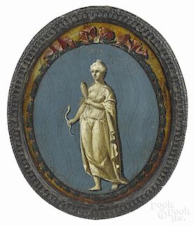 Oil on board plaque of Prudentia, 19th c., depicting an allegorical personification of Prudence