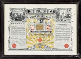 Historical Wood Relic from Independence Hall, Philadelphia with a Wolf Art Co. certificate