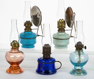 ASSORTED PATTERN MINIATURE LAMPS, LOT OF FIVE,