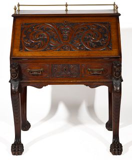 LATE VICTORIAN AMERICAN OR EUROPEAN CARVED MAHOGANY DESK,
