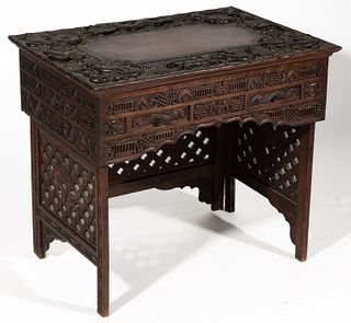 CHINESE / JAPANESE CARVED ROSEWOOD / MAHOGANY LIFT-TOP SCHOLAR'S DESK,