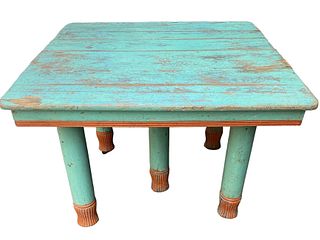 Turquoise Blue & Rust Original Farmhouse Oak Table 