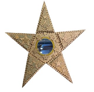 Folk Art Golden Star Mirror Signed POPS CASEY