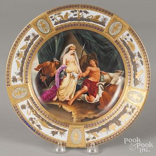 Vienna hand-painted and gilded porcelain plate depicting Achilles mourning Patroclus