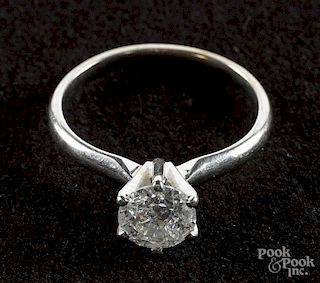 14K white gold and diamond engagement ring with a six-prong setting