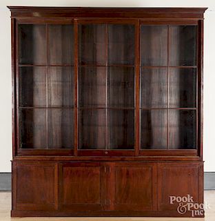 George III mahogany breakfront bookcase, late 18th c., 99 1/2" h., 92" w.