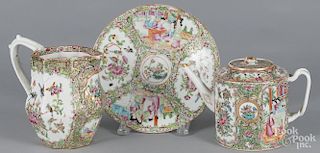 Chinese export porcelain teapot, pitcher, and plate, 19th c.