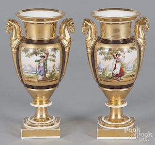 Pair of Paris porcelain urns, 19th c., 9 3/4'' h.
