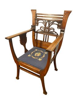 Edwardian Carved Throne Chair 