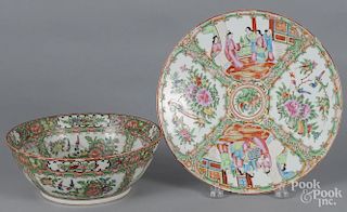 Chinese export porcelain rose medallion charger, 4'' l., 10'' w., and bowl, 12'' dia.